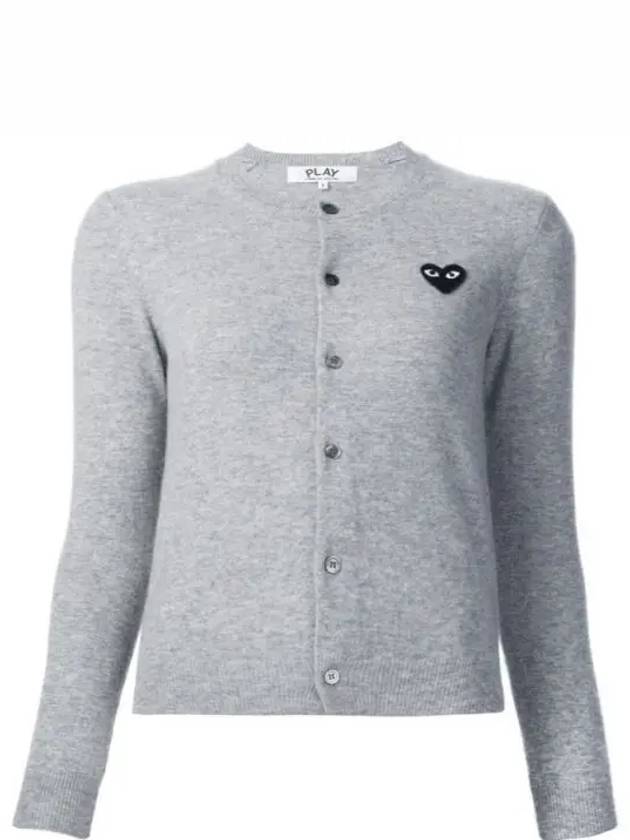 Play Women's Black Wappen U-Neck Wool Cardigan Gray - COMME DES GARCONS - BALAAN 2