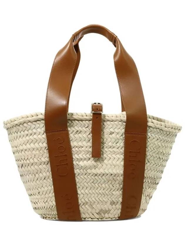 Sense Medium Raffia Basket Tote Bag Beige Brown - CHLOE - BALAAN 1