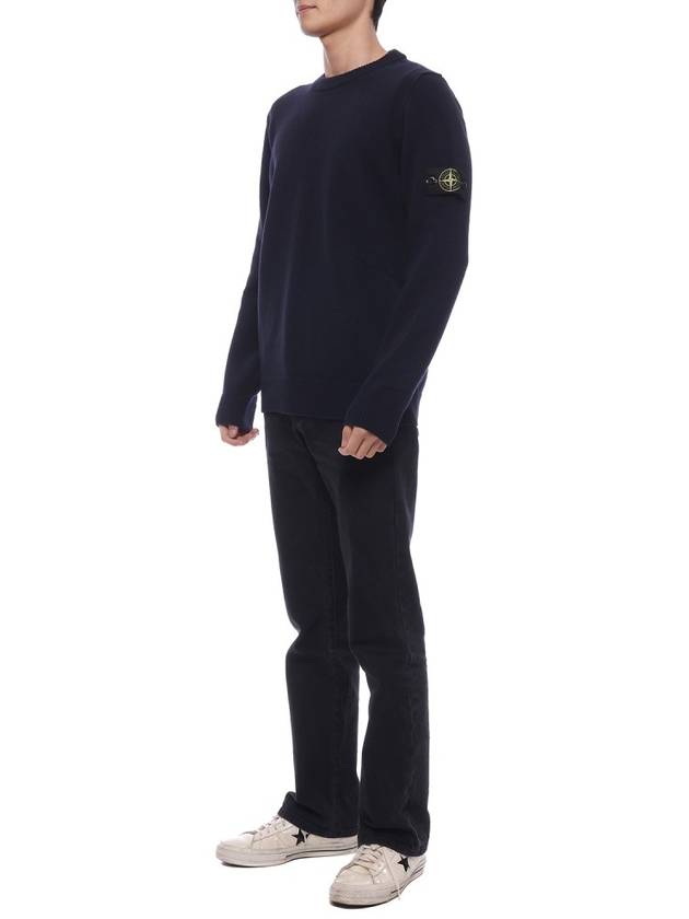 Logo Patch Lambswool Crewneck Knit Top Navy - STONE ISLAND - BALAAN 5