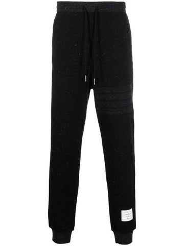 Flecked Knit Cotton Track Pants Black - THOM BROWNE - BALAAN 1