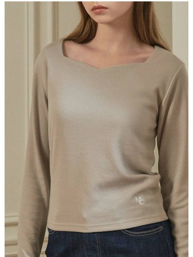 Women Ivy Heart Neck Long Sleeve T-Shirt Beige - MICANE - BALAAN 7