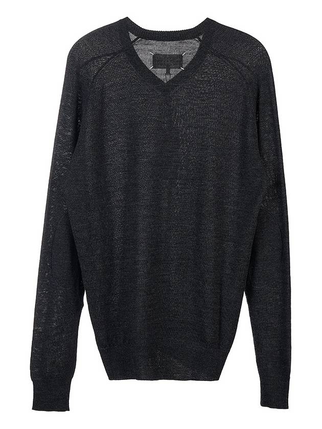 V-neck Stitch Wool Knit Top Dark Grey - MAISON MARGIELA - BALAAN.