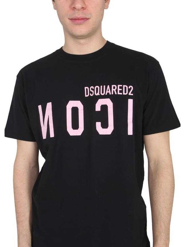 Men's Icon Logo Pink Print Short Sleeve T-Shirt Black - DSQUARED2 - BALAAN 5