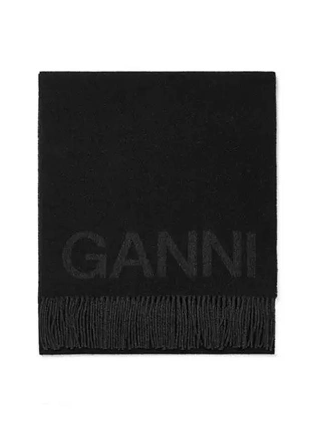 Logo Fringe Muffler Black - GANNI - BALAAN 5