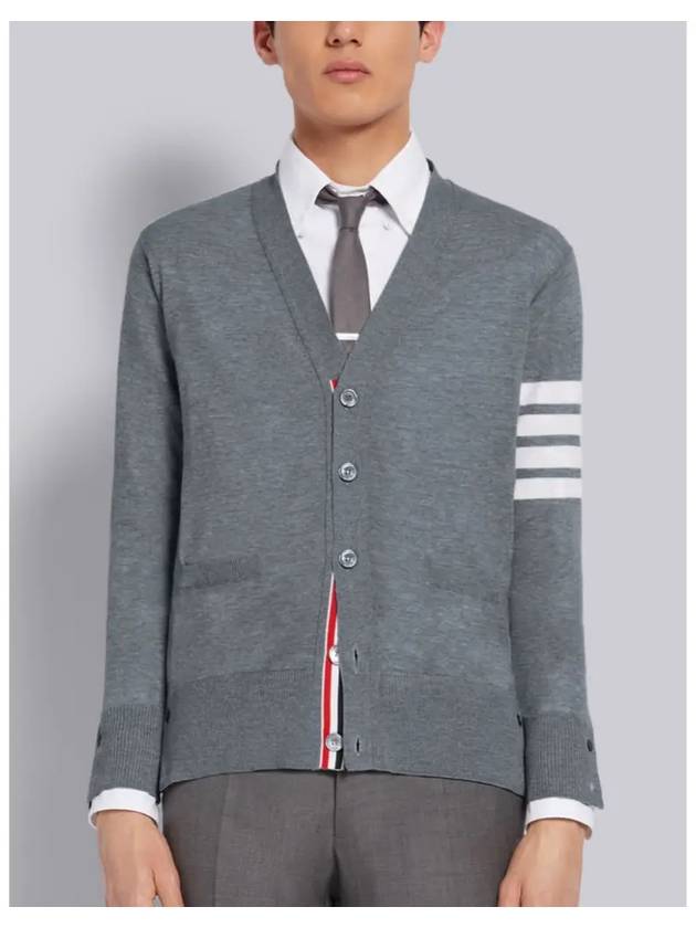 Men's Sustainable Classic Diagonal Wool Cardigan Medium Grey - THOM BROWNE - BALAAN 2