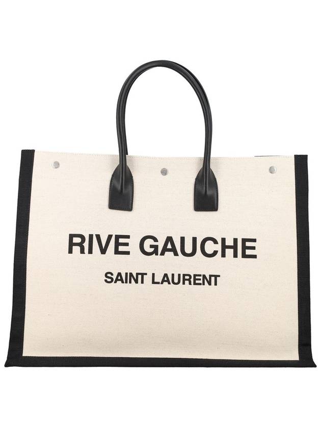 Rive Gauche Canvas Smooth Leather Large Tote Bag Black - SAINT LAURENT - BALAAN 2