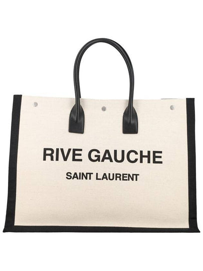 Rive Gauche Canvas Smooth Leather Large Tote Bag Black - SAINT LAURENT - BALAAN 2