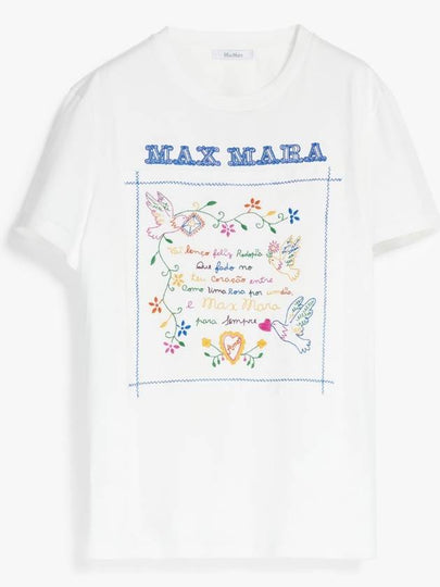 Logo Slogan Embroidery Cotton Short Sleeve T-shirt White - MAX MARA - BALAAN 2