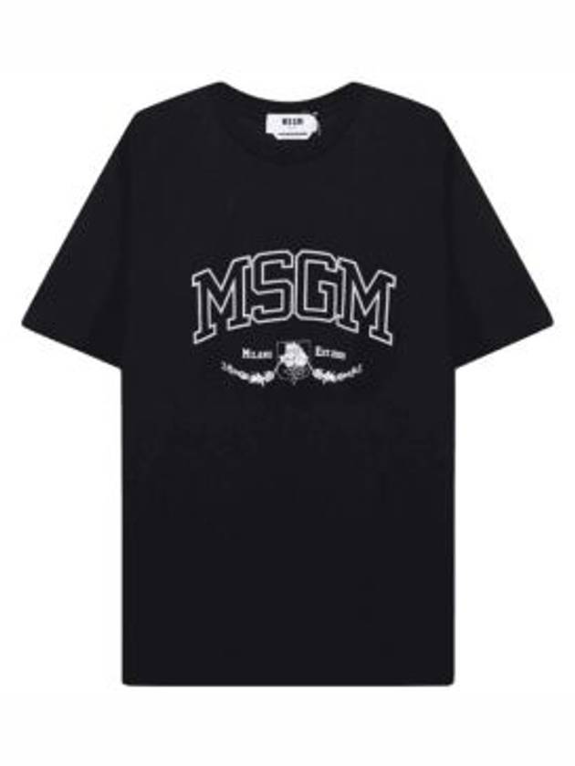 College Logo Crew Neck Short Sleeve T-Shirt Black - MSGM - BALAAN 2