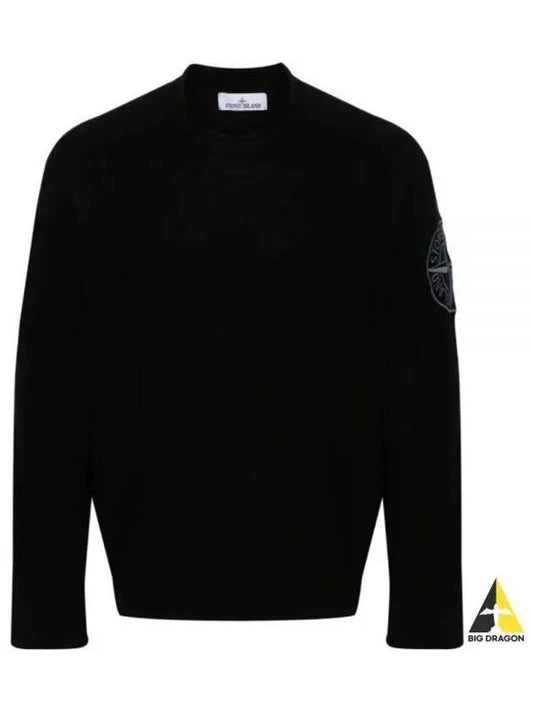 Compass Embroidered Crew Neck Organic Cotton Knit Top Black - STONE ISLAND - BALAAN 2