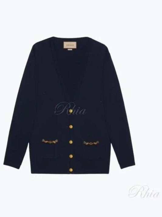 Women's Chain Embellished Cashmere Cardigan Blue - GUCCI - BALAAN 2