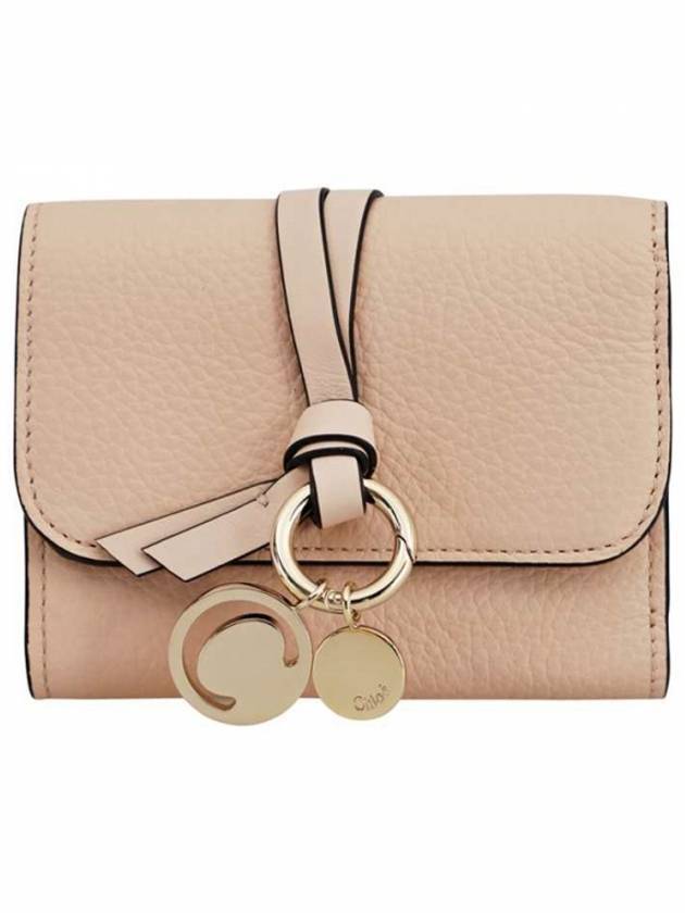 Alphabet Grain Leather Flap Small Half Wallet Pink - CHLOE - BALAAN 1