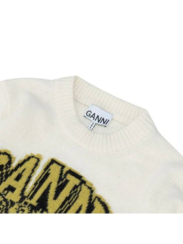 Women's Logo Intarsia Knit Top Off White - GANNI - BALAAN 4