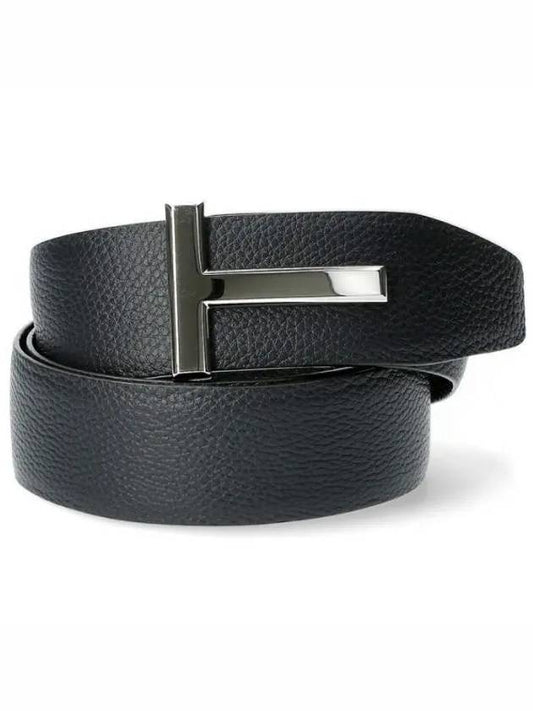 Sliver Soft Grain Leather T Icon Belt Dark Navy Black - TOM FORD - BALAAN 2