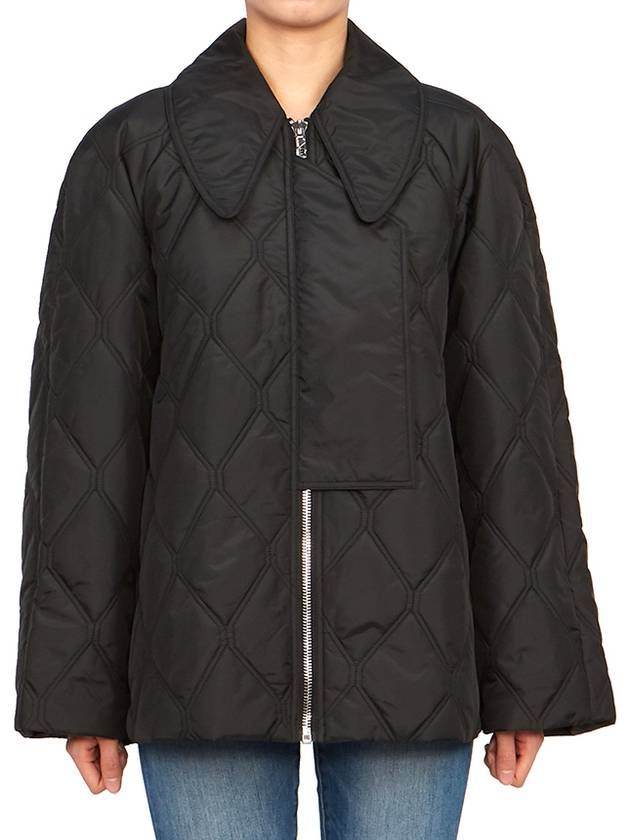 Ripstop Quilt Zip Up Jacket Black - GANNI - BALAAN 2