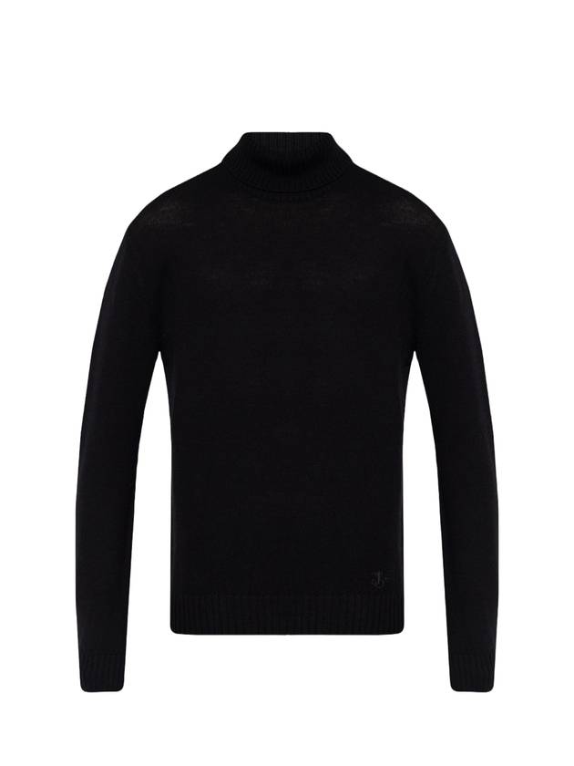 Men's Embroidered Logo Wool Turtleneck Black - JIL SANDER - BALAAN 1