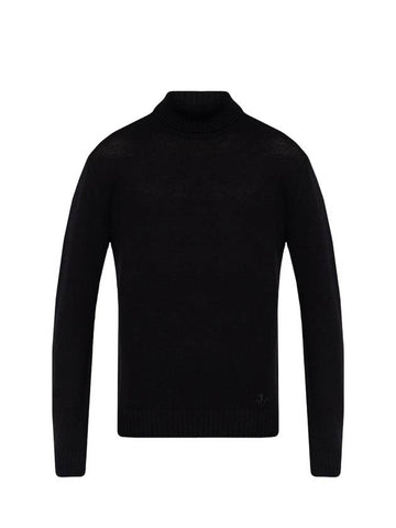 Men's Embroidered Logo Wool Turtleneck Black - JIL SANDER - BALAAN 1