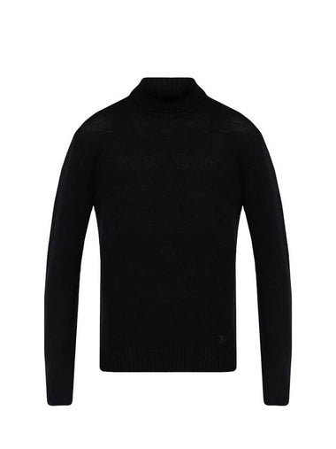 Men's Embroidered Logo Wool Turtleneck Black - JIL SANDER - BALAAN 1