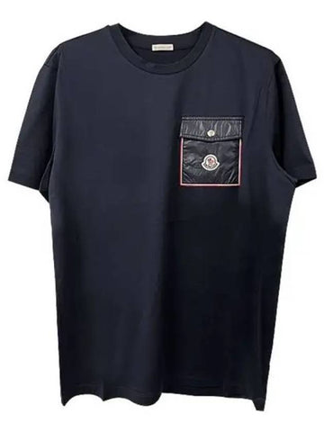 8C00056 8390Y 778 Logo Patch Round Short Sleeve T Shirt Navy Men s TLS 270781 - MONCLER - BALAAN 1