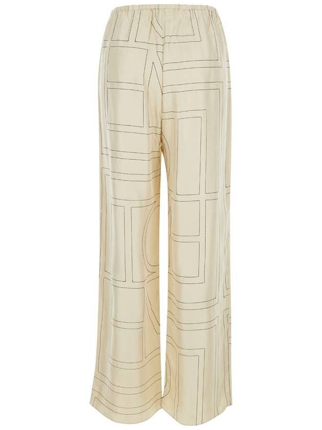 Silk Monogram Print Pyjamas Straight Pants Ivory - TOTEME - BALAAN 3