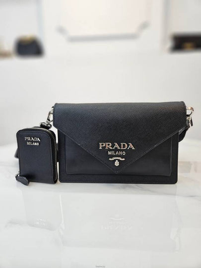 Monochrome Envelope Saffiano Leather Cross Bag Black 1BP020 - PRADA - BALAAN 2