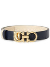 Women's Gancini Buckle Reversible Leather Belt Bone Navy - SALVATORE FERRAGAMO - BALAAN 2