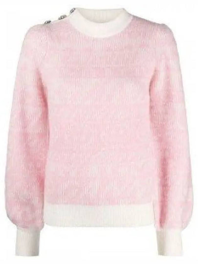 Logo Pullover Pattern Crew Neck Knit Top Pink - GANNI - BALAAN 2