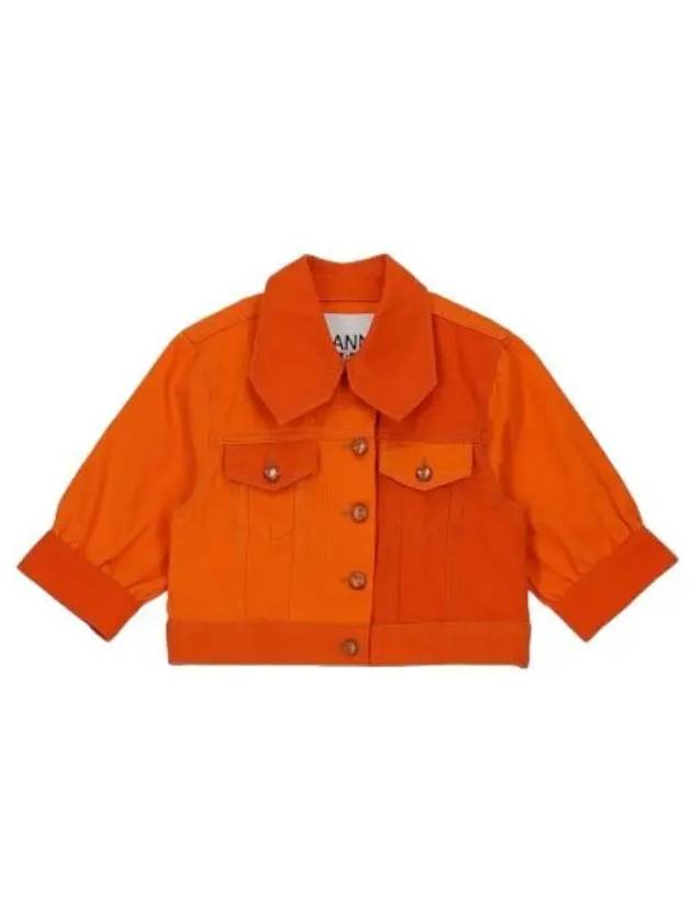 Cropped denim short jacket Orange - GANNI - BALAAN 1