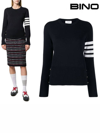 Milano Stitch Crewneck 4-Bar Cotton Crepe Knit Top Grey - THOM BROWNE - BALAAN 2