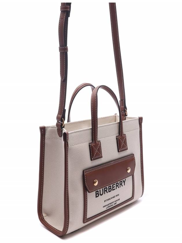 Mini Two-Tone Canvas and Leather Freya Tote Bag Natural Tan - BURBERRY - BALAAN 4