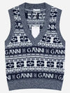 Logo Wool Mix Vest Knit Top Sky Captain - GANNI - BALAAN 2