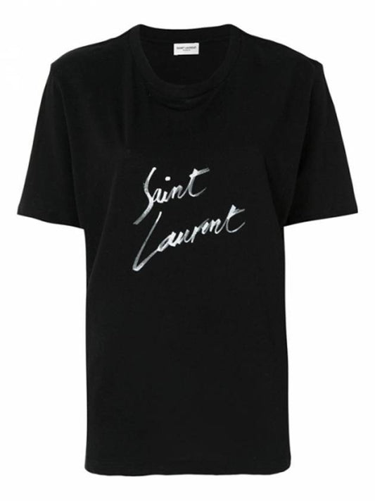 Painting Print Logo Short Sleeve T-Shirt Black - SAINT LAURENT - BALAAN.