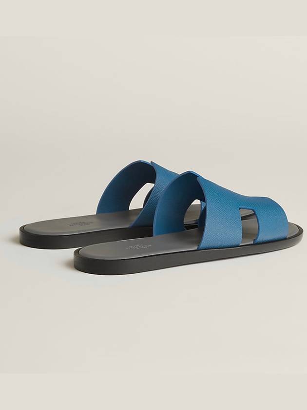 Men's Izmir H ​​Logo Leather Sandals Blue - HERMES - BALAAN 4