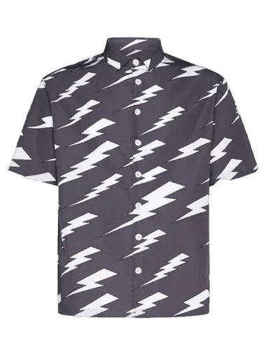 Thunder Print Short Sleeve Shirt Grey - NEIL BARRETT - BALAAN 1