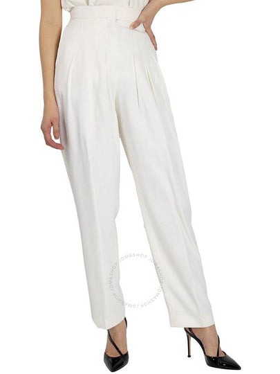 Women's Wool Pleated Straight Pants White - BURBERRY - BALAAN 2