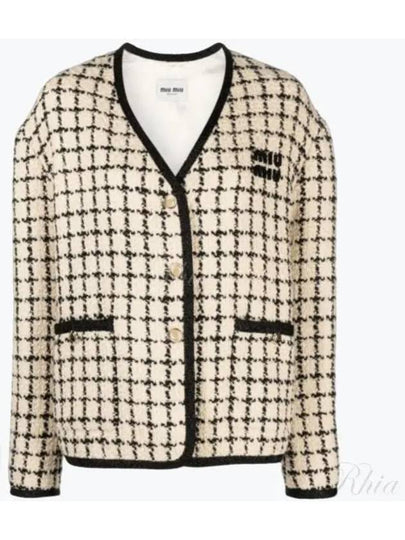 Single Breasted Check Lame Jacket Ivory - MIU MIU - BALAAN 2