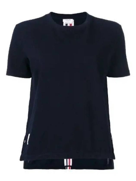 Center Back Stripe Classic Cotton Pique Relaxed Fit Short Sleeve T-Shirt Navy - THOM BROWNE - BALAAN 2