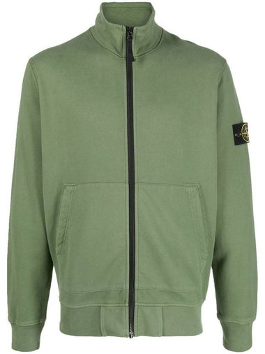 Garment Dyed Cotton Fleece Zip Up Jacket Olive - STONE ISLAND - BALAAN 1