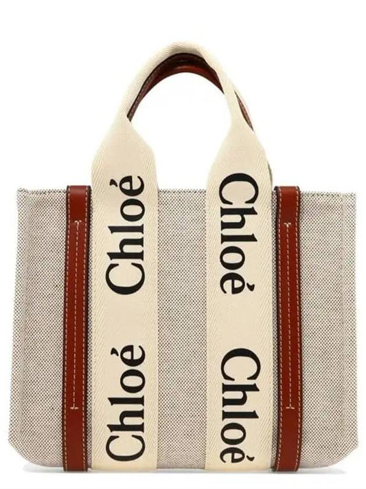 Woody Small Canvas Tote Bag White Brown Beige - CHLOE - BALAAN 2