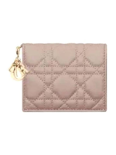 Lady Cannage Small Lambskin Half Wallet Pink - DIOR - BALAAN 1