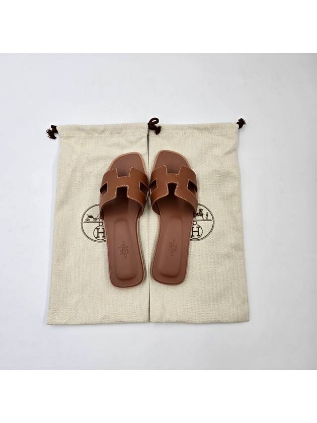 Oran Calfskin Slippers Gold Piqures Ecrues - HERMES - BALAAN 5