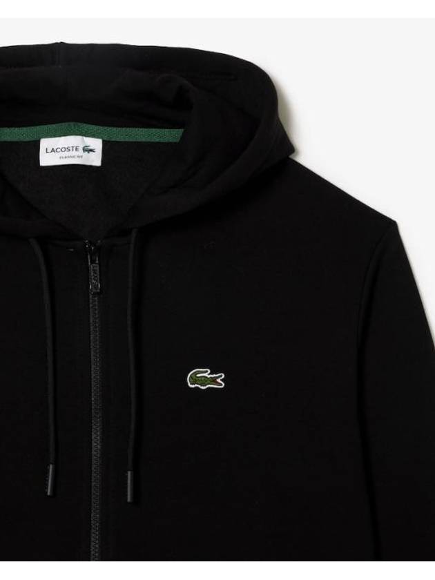 Embroidery Logo Kangaroo Pocket Fleece Zip Up Hoodie Black - LACOSTE - BALAAN 3