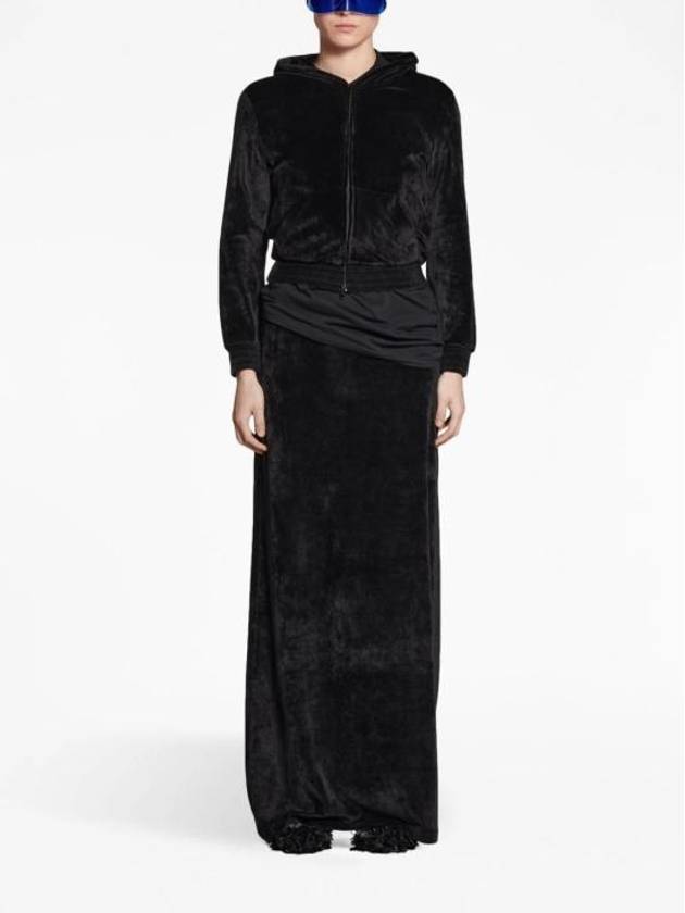 Velvet Effect High Waisted H-Line Skirt Black - BALENCIAGA - BALAAN 3