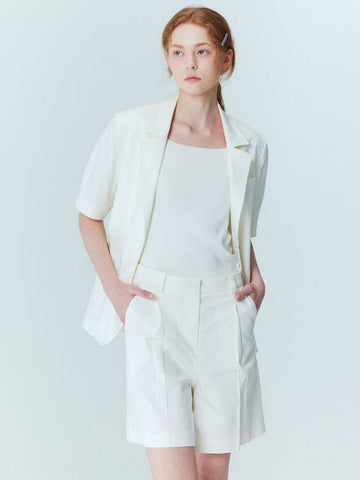 Linen One Tuck Bermuda Pants Ivory - OPENING SUNSHINE - BALAAN 1