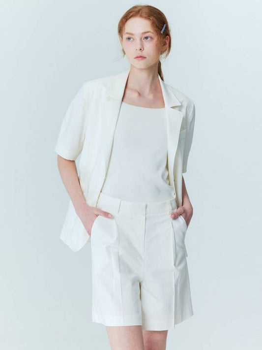 Linen one tuck Bermuda pants Ivory - OPENING SUNSHINE - BALAAN 1