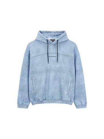 Men s Mini Logo Denim Hooded Sweatshirt Blue - EMPORIO ARMANI - BALAAN 1