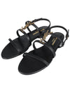 Women's Smooth Leather Gold Tone Monogram Detail Cassandra Flat Sandals Black - SAINT LAURENT - BALAAN 2