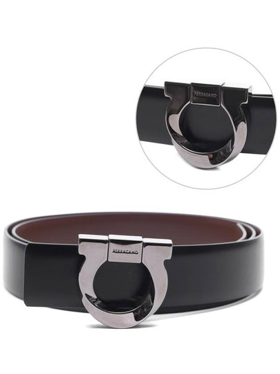 Gancini Reversible Leather Belt Black - SALVATORE FERRAGAMO - BALAAN 2