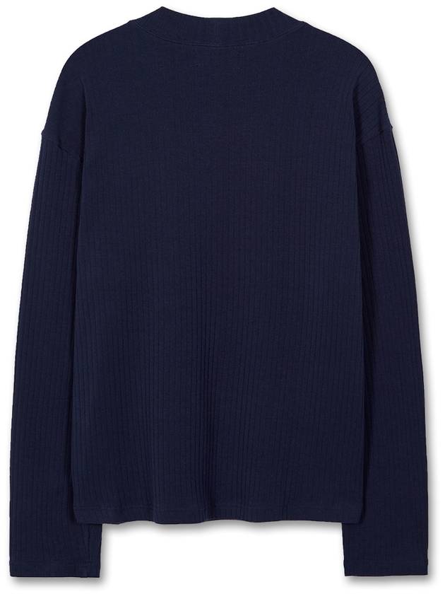 Loose ribbed mock neck knit t-shirt NAVY - WEST GRAND BOULEVARD - BALAAN 3