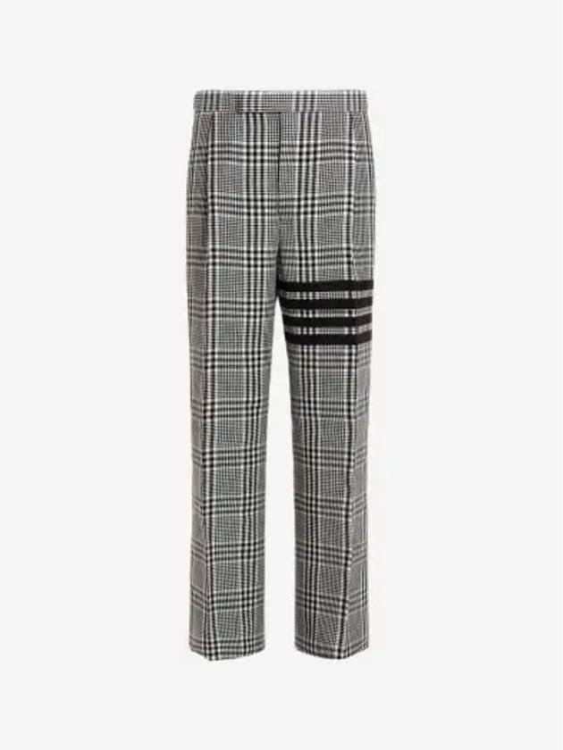 4 Bar Tartan Check Linen Slacks Grey - THOM BROWNE - BALAAN 3